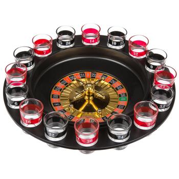 Roulette Trinkspiel mit 16 Gläsern - Partyspiel für 2-8 Spieler - Casino-Flair - Ø 30cm - Robustes Kunststoff - Inkl. 2 Kugeln