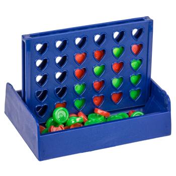 Mini-Tischspiel "Vier Gewinnt" - Strategie & Spass für 2 Personen mit Herzfenstern - Kompakt 10x6cm - Ideal für Reisen & Regentage