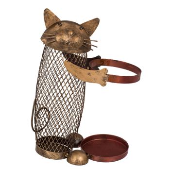 Flaschenhalter Metall Katze - mit Korkensammler & abnehmbarem Kopf - 18x10.5x19 cm - sicherer Halt für 750ml Wein- & Spirituosenflaschen