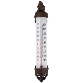 Preview: Nostalgisches Wand-Thermometer mit Vogel, Gusseisen – Drehbare Gartenanzeige im Antik-Stil, schmückende Aussendekoration