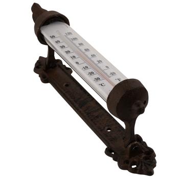 Preview: Nostalgisches Wand-Thermometer mit Vogel, Gusseisen – Drehbare Gartenanzeige im Antik-Stil, schmückende Aussendekoration