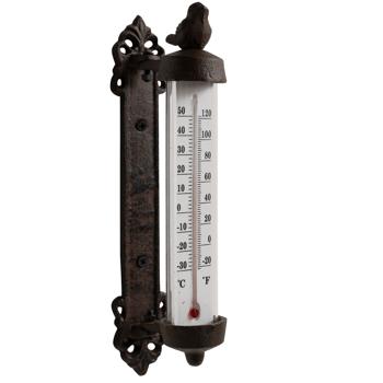 Nostalgisches Wand-Thermometer mit Vogel, Gusseisen – Drehbare Gartenanzeige im Antik-Stil, schmückende Aussendekoration