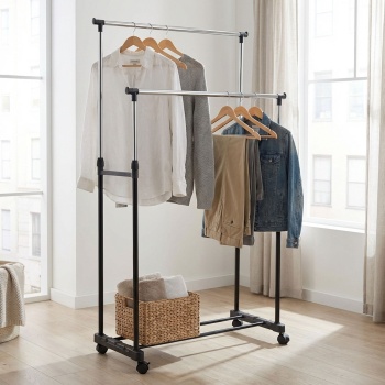 Doppel Kleiderständer mit Rollen – ausziehbare Kleiderstange von 90 bis 160 cm – stabil, mobil & platzsparend – ideal für Schlafzimmer, Ankleide & Flur