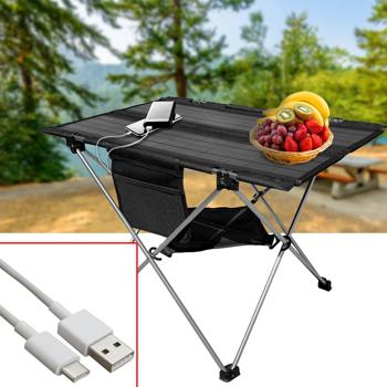 Faltbarer Solar-Campingtisch (20W): USB-A & USB-C Anschlüsse, 60,8x40,5 cm, schwarz - Mobile Stromversorgung für Outdoor-Abenteuer