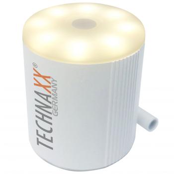 Preview: Kompakte Akku-Luftpumpe mit 5 Aufsätzen & LED-Licht – weiss, ideal für Luftmatratzen, Schwimmringe, Camping & Urlaub, immer dabei