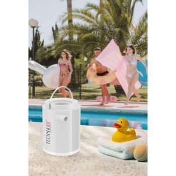 Preview: Kompakte Akku-Luftpumpe mit 5 Aufsätzen & LED-Licht – weiss, ideal für Luftmatratzen, Schwimmringe, Camping & Urlaub, immer dabei