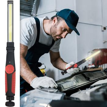 Handlampe 5W 400Lm dimmbar - Drehbarer Kopf (180° neigbar, 270° drehbar) für KFZ-Reparatur, Werkstatt & Keller - 2000 mAh Li-Ion-Akku - Magnetfuss - bis 10h