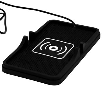 Preview: Kabellose Ladestation für iPhone/Samsung S8+ - Schluss mit Kabelsalat - Ideal fürs Auto, mit Anti-Rutsch, Ladestrom 2000mA - Schwarz - 180x105x25mm