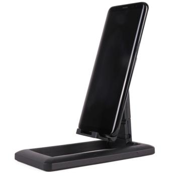 Preview: Smartphone- und Tablet Ständer - faltbar & kompakt für unterwegs - einstellbarer Winkel - rutschfester Fuss - 7x14x5cm ABS Kunststoff - schwarz