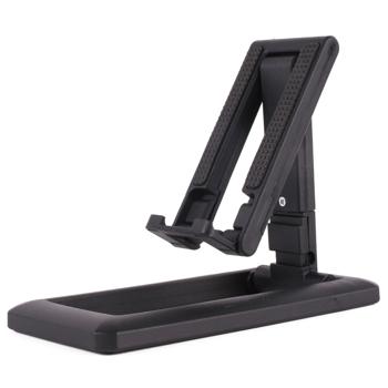 Preview: Smartphone- und Tablet Ständer - faltbar & kompakt für unterwegs - einstellbarer Winkel - rutschfester Fuss - 7x14x5cm ABS Kunststoff - schwarz