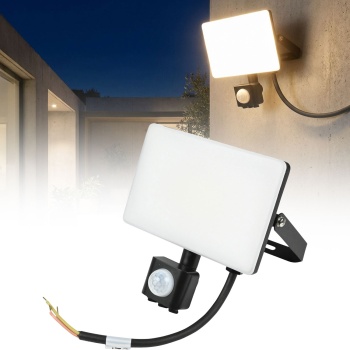 LED Flutlichtstrahler mit Bewegungssensor 30W - 3180 Lumen Aussenstrahler - 6000K Tageslichtweiss – Ultraflach IP44 – Aluminium Gehäuse 230V Kabel