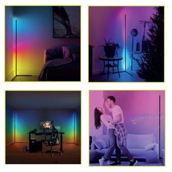 Preview: LED-Ecklampe mit RGB-Farben, H 140cm, 15W – Stimmungsleuchte, versch. Farbmodi, dimmbar, Musik-Synchronisation, Ambiente-Beleuchtung