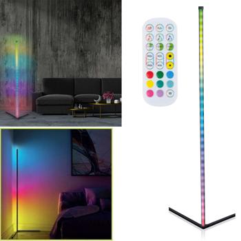 LED-Ecklampe mit RGB-Farben, H 140cm, 15W – Stimmungsleuchte, versch. Farbmodi, dimmbar, Musik-Synchronisation, Ambiente-Beleuchtung