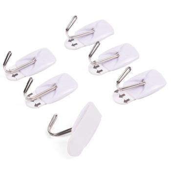 Preview: Klebe-Haken 6er-Set – bohrfreie Montage Küche Bad – bis 800g Haltekraft – wiederverwendbar - Fliesen Glas Holz Kunststoff geeignet