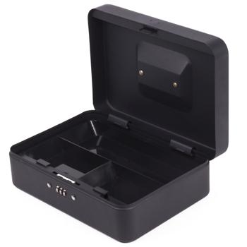 Geldkassette mit 3-stelligem Kombi-Zahlenschloss - Sichere Aufbewahrung Bargeld Dokumente Wertsachen - Herausnehmbares Fach - 25x18x9cm Schwarz