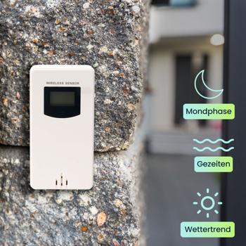 Preview: Moderne Wetterstation mit LCD-Farbdisplay, Funk-Aussensensor, Wecker & USB-Ladeport – präzise Wettervorhersage, Temperatur & Luftfeuchtigkeit
