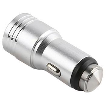 Preview: Dual-USB KFZ-Ladegerät  (3,1A) mit Nothammer: Sicherheits-Autoladegerät in Silber für PKW, LKW & mehr, 2 Ladeports & Notfall-Werkzeug