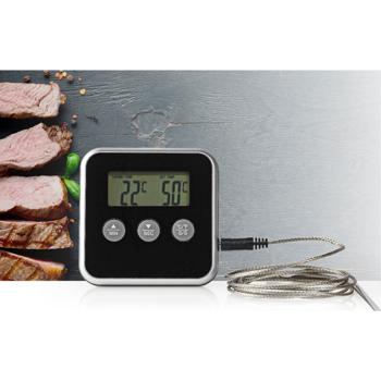 Präzises digitales Fleisch-, Braten- & Ofenthermometer, bis +250 °C, Fühler aus rostfreiem Edelstahl, Timer für BBQ, Grill, Smoker, Backofen