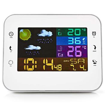 Preview: Drahtlose Wetterstation - Farb-LCD Display, Aussensensor - Präzise Wetterdaten, Luftfeuchtigkeit, Prognosen - Wecker & Schlummerfunktion - Silber-Weiss