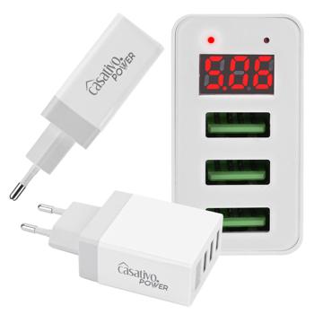2er-Set Multi-Port USB Ladegerät mit 3 USB-A Ports & LED-Display, je 5 V/2,4 A, 3 Geräte gleichzeitig, für iPhone, Airpods, Samsung, Android, etc