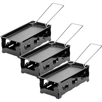 Preview: 3er-Set Teelicht-Raclette für 1-2 Personen, Set ohne Strom, Teelichter & Schaber, Metall mit originell ausgestanzten Kühen, antihaftbeschichtet