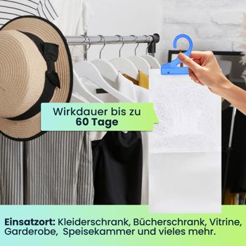 Preview: Effektive Luftentfeuchter für Kleiderschränke, 9 Stück, je 450ml, zum Aufhängen, Schrankentfeuchter gegen Schimmel und Gerüche
