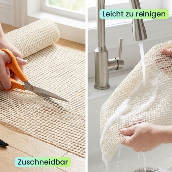 Preview: 2er-Set Teppich Antirutschunterlage, Antirutschmatte zuschneidbar, 80 x 200 cm, Rutsch Stop für Teppiche, Schubladen, Kofferraum, creme-weiss