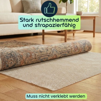 Preview: 2er-Set Teppich Antirutschunterlage, Antirutschmatte zuschneidbar, 80 x 200 cm, Rutsch Stop für Teppiche, Schubladen, Kofferraum, creme-weiss