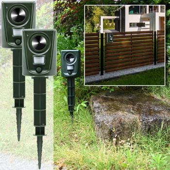 2er-Set Universal Tierabwehrgerät, hocheffektiver Ultraschall Tiervertreiber, PIR-Bewegungsmelder, bis 60 m²,  vertreibt Hunde, Katzen, Kleintiere, Vögel, Marder