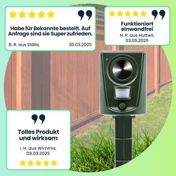 Preview: 2er-Set Universal Tierabwehrgerät, hocheffektiver Ultraschall Tiervertreiber, PIR-Bewegungsmelder, bis 60 m²,  vertreibt Hunde, Katzen, Kleintiere, Vögel, Marder