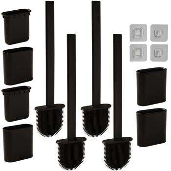 4er-Set WC-Bürste mit Silikonborsten, 4 Toilettenbürsten inkl. Bürstenhalter, schwarz, schnell trocknend, die effizientere Art der Toiletten Hygiene