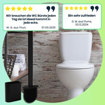 Preview: 4er-Set WC-Bürste mit Silikonborsten, 4 Toilettenbürsten inkl. Bürstenhalter, schwarz, schnell trocknend, die effizientere Art der Toiletten Hygiene