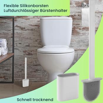 Preview: 4er-Set WC-Bürste mit Silikonborsten, 4 Toilettenbürsten inkl. Bürstenhalter, weiss/grau, schnell trocknend, die effizientere Art der Toiletten Hygiene