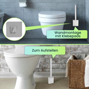 Preview: 4er-Set WC-Bürste mit Silikonborsten, 4 Toilettenbürsten inkl. Bürstenhalter, weiss/grau, schnell trocknend, die effizientere Art der Toiletten Hygiene