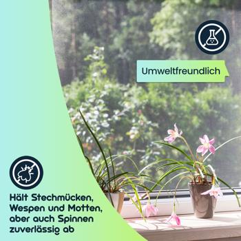 Preview: 3er-Set Fliegennetz für Fenster bis 130 x 150 cm, Fliegengitter individuell zuschneidbar PLUS 6m Klettband - Mückenschutz ohne Bohren