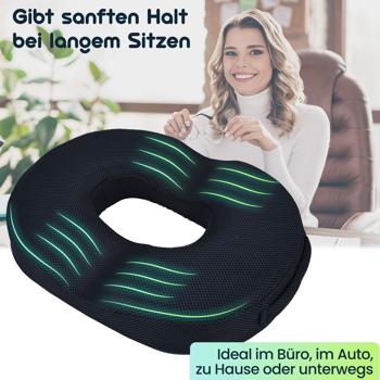Preview: 2er Ergonomischer Gel Sitzring aus Gel-Schaum, Komfort Sitzpolster entlastet Becken, Rücken und Steissbein, für den Bürostuhl oder auch im Auto