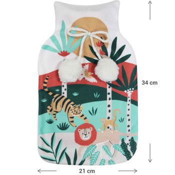 Preview: Wärmflasche mit buntem Dschungel-Bezug - Ideal für gemütliche Stunden auf Couch & Bett - Für Wärme & Kühlung, 21x34cm, erfüllt BS 1970:2012