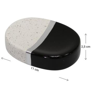 Preview: Hochwertige Keramik Seifenschale - stilvoller Schwarz-Beige-Look für Badezimmer - pflegeleichte Seifenablage, 11x2,5 cm - modernes Design