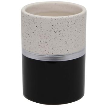 Keramikbecher Schwarz-Beige-Look - Vielseitiger Zahnputz-/Make-Up-/Stiftehalter - Modernes Deko-Accessoire für Bad, Büro & Wohnzimmer