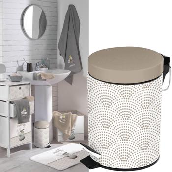 Treteimer 3L Beige - Hygienische Abfallentsorgung für Bad & WC mit Fusspedal - Robuster Edelstahl-Kosmetikeimer für Homeoffice mit Muster