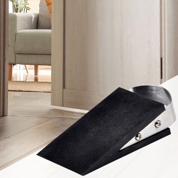 Türstopper mit Edelstahlgriff - Keil für Türen zum Durchlüften & Offenhalten - Robust, rutschfest & für alle Böden - Kunststoff, schwarz, silber, 12,5 cm