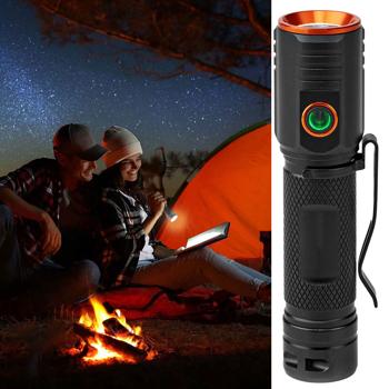 LED-Taschenlampe - 2000 Lumen & 180m Leuchtweite für Camping & Outdoor - IPX6 Wasserdicht - Vollmetallgehäuse - USB-C Akku - Schwarz