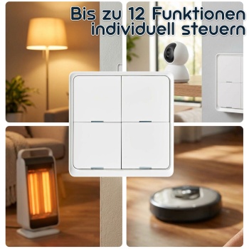 Preview: Programmierbarer SmartLife Wandschalter, 4 Tasten, weiss – für die einfache Steuerung von Smart Life Produkten, Smart Home Lösung