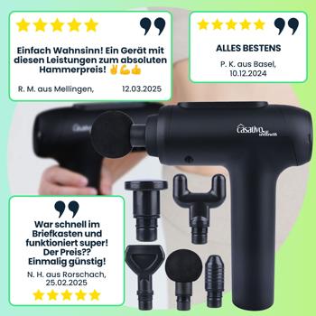 Preview: Professionelle Massage-Pistole, Massage Gun, 6 Köpfe, 20 Intensitätsstufen, Akkubetrieb für Oberschenkel, Bauch, Schulter, Nacken und Rücken