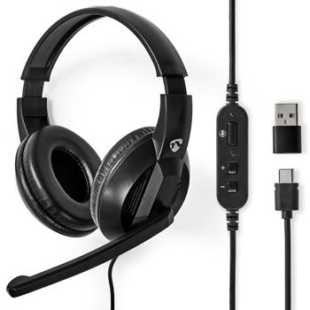 Preview: Over-Ear Headset Stereo Kopfhörer - PC Gaming Meetings Home Office - USB-C/A - 40mm Treiber - Klares Mikrofon - 1.8m Kabel - Schwarz