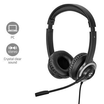 Preview: Over-Ear Kopfhörer - Stereo Headset für PC Gaming & Online Meetings - USB-C/USB-A Adapter - Einstellbares Mikrofon - 1.8m Kabel - 40mm Treiber
