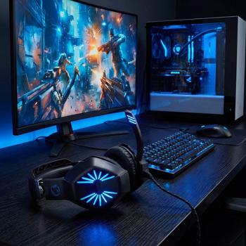 Preview: Gaming Headset - für Computerspiele & Voice-Chats - realistischer Sound, hohem Tragekomfort - LED-Lichteffekte, Mikrofon - USB-A, 2x 3.5 mm - 341g