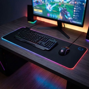 Preview: XXL Gaming Mauspad - RGB-LED-Beleuchtung mit Farbwechsel - Optimale Präzision & rutschfeste Unterseite - 800x300mm Mikrofaser/Gummi