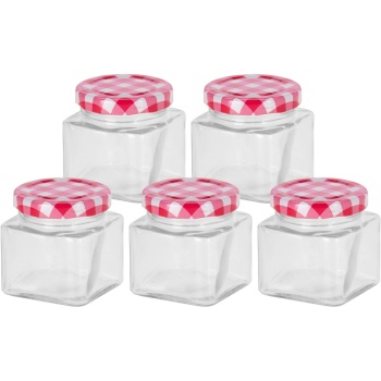 Preview: Vorratsgläser 5er Set 50ml - Luftdichte Marmeladengläser mit Deckel für Lebensmittel - Glas Behälter zum Einkochen & Aufbewahren