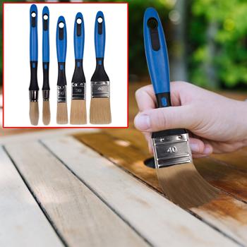 Pinsel-Set 5-tlg. - Borstenpinsel für Streich- & Lackierarbeiten, 5 Grössen - Holzgriff, blaue Holzstiele, vielseitig einsetzbar für Heimwerker